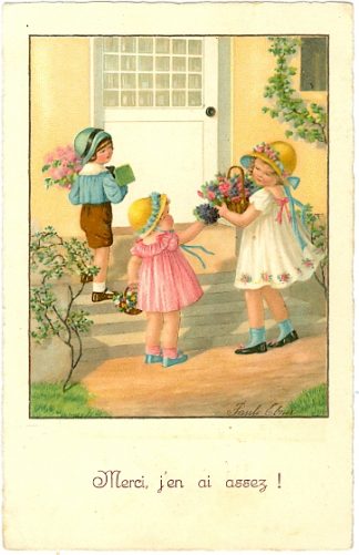 Kinder, Besuch, Blumen, signl. Pauli Ebner