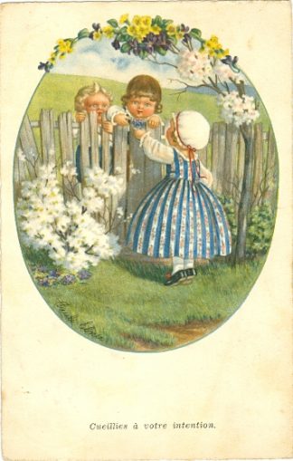 Kinder am Gartenzaun, sign. Pauli Ebner