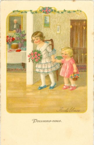 Kinder mit Blumen, Geburtstag, sign. Pauli Ebner