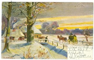 Pferde, Kutsche, Winterlandschaft, 1902