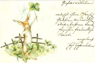 Ostern, Hase mit Glücksklee, Farb-Litho