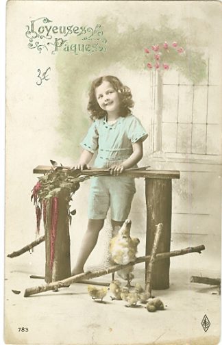 Ostern, Mädchen, Blumen, Huhn, Küken, um 1910