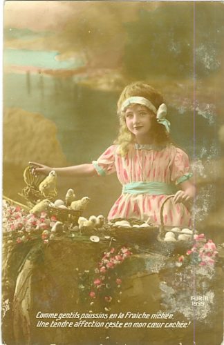 Ostern, Mädchen, Küken, Blumen, um 1910