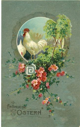 Ostern, Hühner, Blumen, Prägekarte