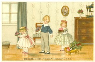 Neujahr, Kinder, Kuchen, Blumen, sign. Pauli Ebner