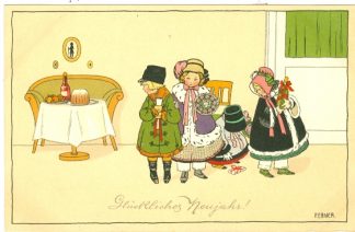 Neujahr, Kinder, gedeckter Tisch, sign. Pauli Ebner