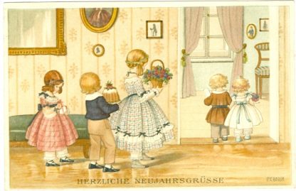 Neujahr, Kinder, Kuchen, sign. Pauli Ebner