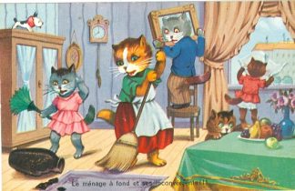 Katzen beim Hausputz, um 1930/40