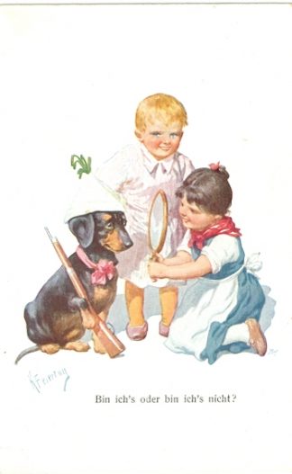 Dackel mit Kindern, sign. Feiertag