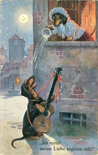 Dackel, Dackelmann singt vor einem Fenster, 1936