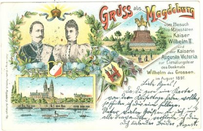 Magdeburg, Farb-Litho, Kaiserbesuch, 1897