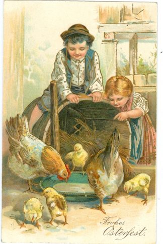 Ostern, Kinder, Hühner, Küken, Prägekarte, 1910