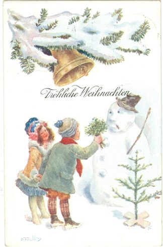 Weihnachten, Kinder mit Schneemann, sign., 1907