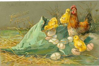 Ostern, Huhn, Küken, Eier, Prägekarte, 1906