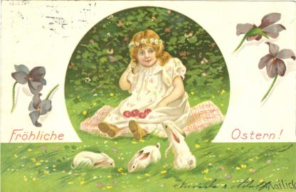 Ostern, Mädchen mit Hasen, sign. Mailick