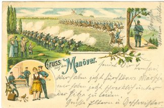 Manöver, Gruss aus dem Manöver, Farb-Litho, 1903