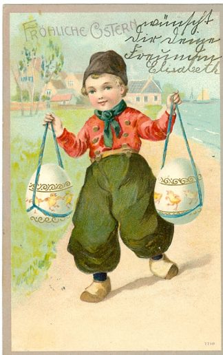 Ostern, Junge mit Eiern, Prägekarte, 1906