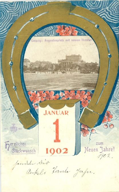 Leipzig; Augustusplatz, Theater, Neujahr 1902