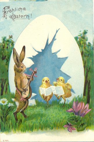 Ostern, Hase, Küken, Prägekarte, 1907