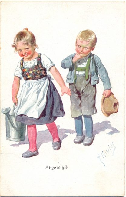 Junge, Mädchen, "Abgeblitzt", sign. Feiertag