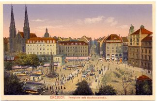Dresden, Postplatz mit Sophienkirche, um 1920