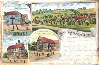 Hirzenhain - Glashütten, Farb-Litho m. zwei Gastwirtschaften, 19
