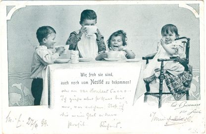 Nestle, Kinder mit Kakao von Nestle, frühe Werbe AK, 1899 !