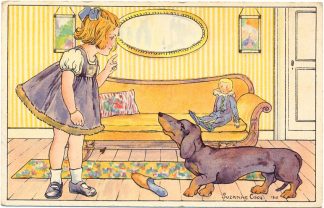 Mädchen mit Dackel, sign., 1916