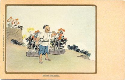 Asiat mit Blumenampel, "Der Blumenhändler", um 1900/10