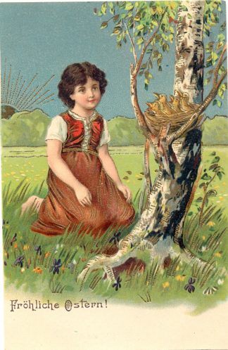 Ostern, Mädchen mit Vogelnest, um 1900/10