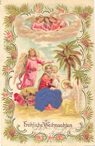 Weihnachten, Krippe, Engel, Prägekarte, um 1900/10