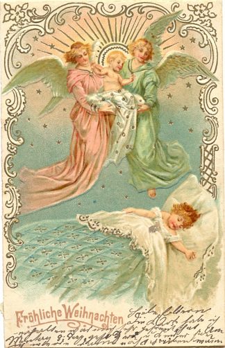 Weihnachten, Engel, schlafendes Kind, Prägekarte, 1906