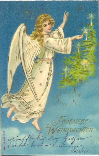 Weihnachten, Engel mit Christbaum, Prägekarte, 1905