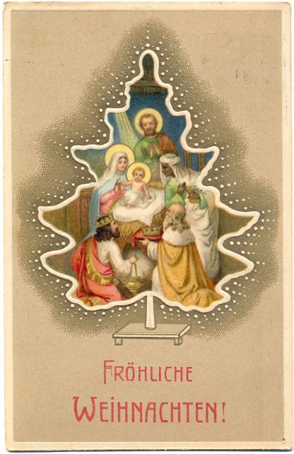 Weihnachten, Christbaum, Krippe, Prägekarte, 1910