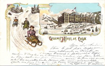 Caux / Montreux, Winterlitho mit Grand Hotel, 1901