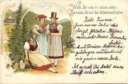 Schwarzwald, Damen in Trachtenkleidung, Farb-Litho, 1909