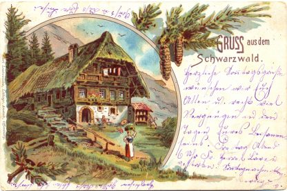 Schwarzwald, Haus, Frau, Farb-Litho, 1901