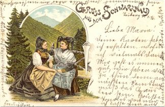 Schwarzwald, Frauen in Trachtenkleidung, Farb-Litho, 1896 !