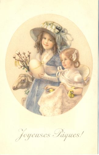 Ostern, Mädchen mit Küken und Lamm, Verlag Munk Nr. 435, 1909