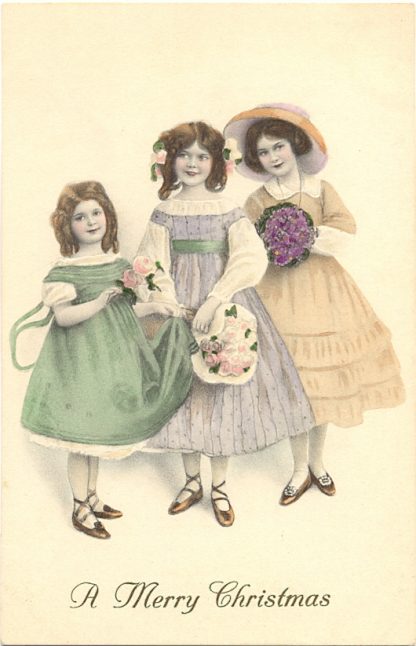 Weihnachten, Drei Mädchen mit Blumen, Verlag Munk Nr. 534, um 19