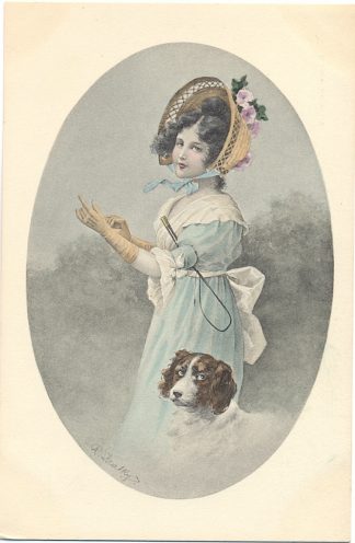 Dame mit Hund, um 1910