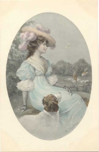 Dame mit Hund, Schmetterlinge, um 1910