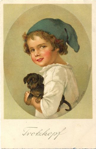 Kind mit Dackel "Trotzkopf", 1924