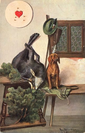 Dackel, Jagd, erlegtes Wild, um 1910