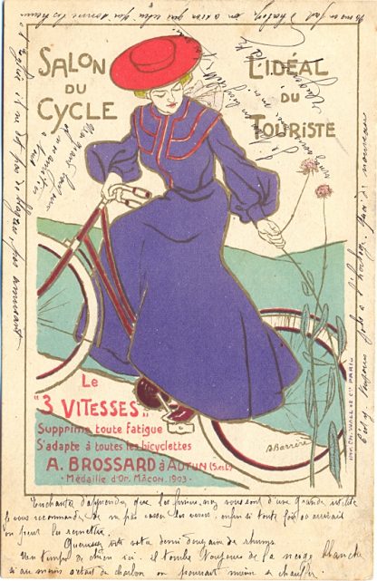 Dame mit Fahrrad, Werbe-AK, Jugendstil, 1904