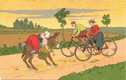 Fahrrad, Fahrradfahrer, Frau mit Esel, 1916