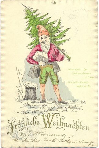 Weihnachten, Zwerg mit Christbaum, Prägekarte, 1902