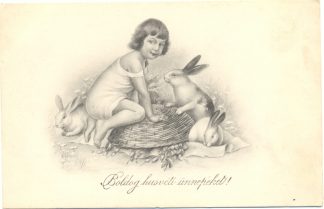 Ostern, Mädchen mit Hasen, um 1910