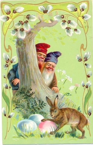 Ostern, Hase, Zwerge, Prägekarte, 1909