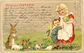 Ostern, Kinder, Hasen, Farb-Litho, 1908